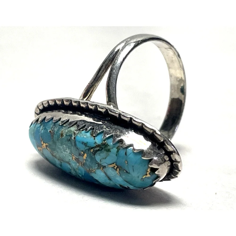 YS India 925 Sterling Silver Blue Turquoise Ring Size 7.5 6g